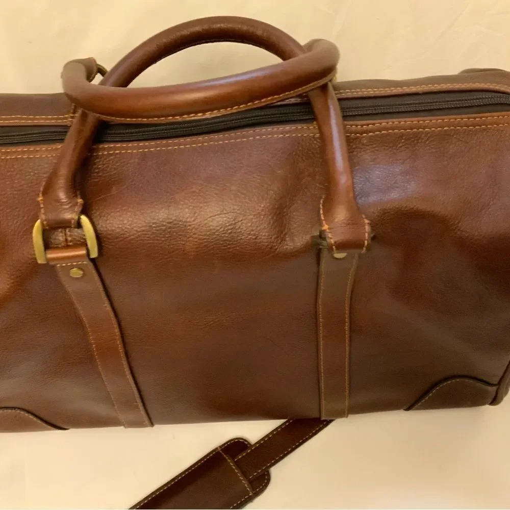 New Links and Kings Brown Leather Duffle Bag Weekender.
